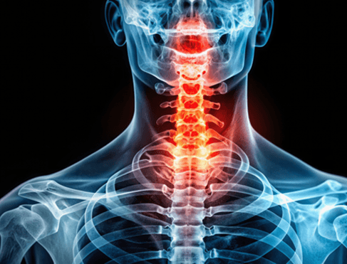 Cervical region of spine highlighted in illustration